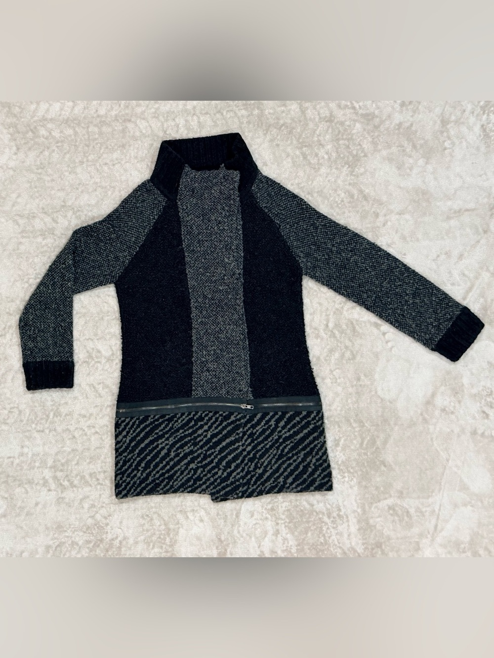Curio New York Mixed Media Knit Boho Goth Zippered Sweater Coat Sz S Avant Garde
